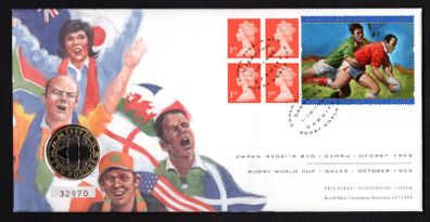 1999 Wales Rugby World Cup Wales October 1999 UK2 Coin Cover (Philatelic Numismatic Cover) PNC
