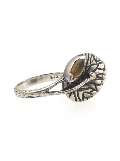 Vintage 925 Sterling Silver & Smoky Quartz Leaf Ring