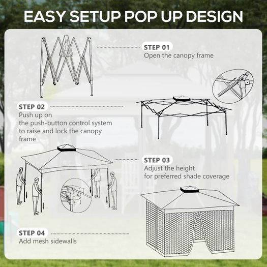 3.25 x 3.25m Deluxe Metal Gazebo, with Curtains - Brown and Grey