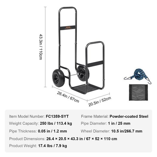 Firewood Log Cart with Pneumatic Wheels