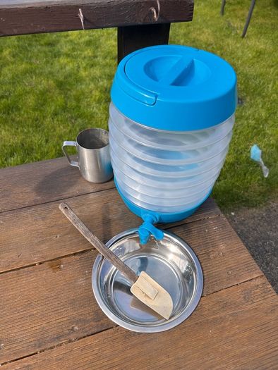 Hand made solid timber mud kitchen with stool with accessories