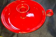 Beautiful Old Genuine Red Enamel Candlestick Holder and Drip Tray, Postage Available