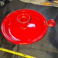 Beautiful Old Genuine Red Enamel Candlestick Holder and Drip Tray, Postage Available