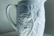 Vintage White Relief Floral Ceramic Jug Vase 19cm