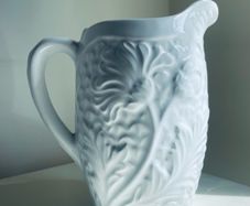 Vintage White Relief Floral Ceramic Jug Vase 19cm