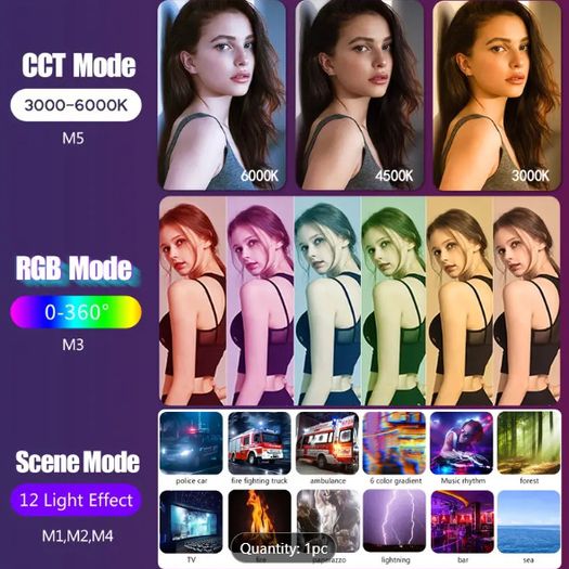 BTFOOR RGB LED Photography Light Wand - USB Rechargeable, Adjustable Brightness & Temperature, Colorful Video Stick for Studio & Party Lighting
