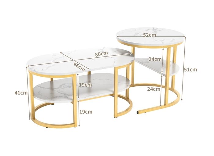 Coffee table/ Set of 2 Coffee Table/ Coffee Table with Storage Side Table, Marble Effect Coffee Table/ Modern metal Frame, Nesting Side Table.