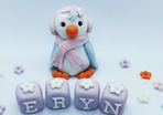 edible cake topper , sugar penguin with extras, personalized cake topper