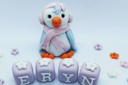 edible cake topper , sugar penguin with extras, personalized cake topper
