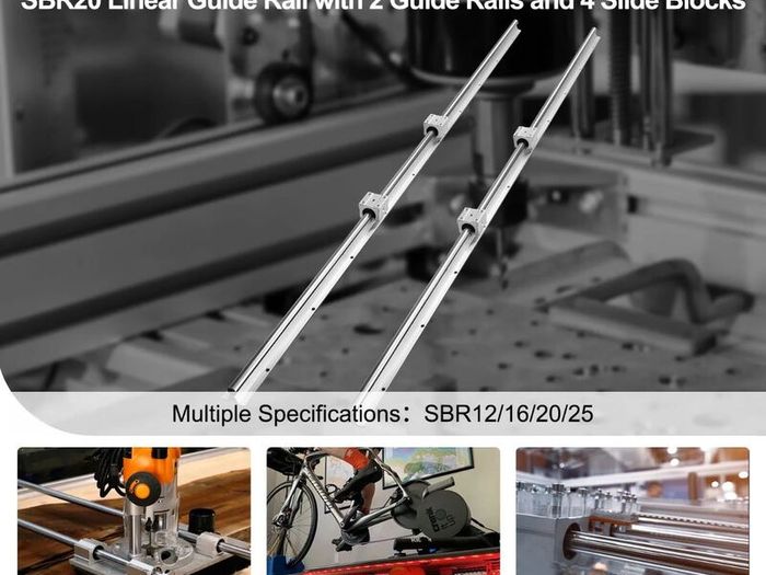 Linear Guide Rail Set, SBR20 1500mm, 2 PCS 59 in/1500 mm SBR20 Guide Rails and 4 PCS SBR20UU Slide Blocks, Linear Rails and Bearings Kit for Automated Machines DIY Project CNC Router Machines