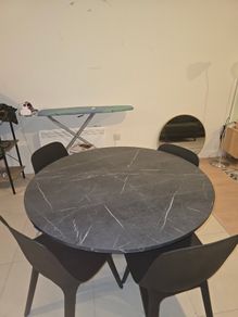 Black Marble-Effect Dining Table 4 Chairs  Excellent Condition
