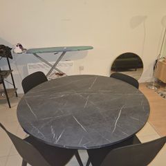 Black Marble-Effect Dining Table 4 Chairs  Excellent Condition
