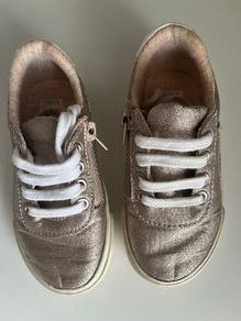 Zara baby girls shimmering rose gold metallic finish with side zippers trainers Sz UK5/EU 22 EUC