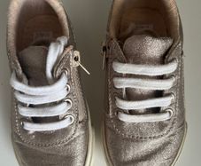 Zara baby girls shimmering rose gold metallic finish with side zippers trainers Sz UK5/EU 22 EUC