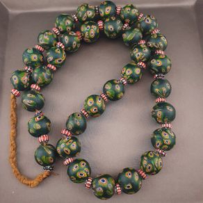 Antique Venetian Style Gabri Eyes & Chevron Glass Beads Necklace Strands