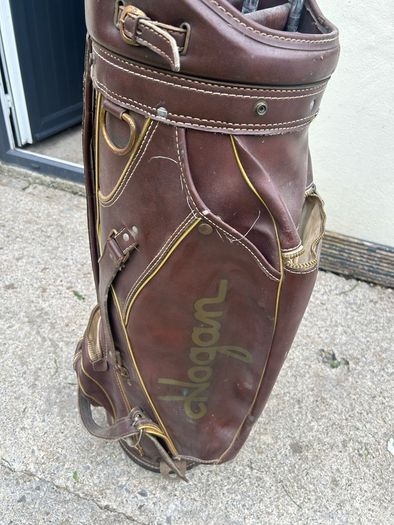 Vintage Ben Hogan Apex irons and leather bag