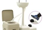 Portable Camping Toilet 10+10L and Handwash Stand 20L Set Grey