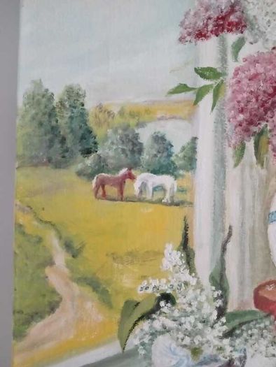Oil on canvas still life and landscape 25.7" x 17.8"