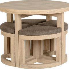 Cambourne Stowaway Dining Set in Sonoma Oak Effect Veneer/Brown Linen Fleck