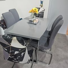 Grey table + six chairs
