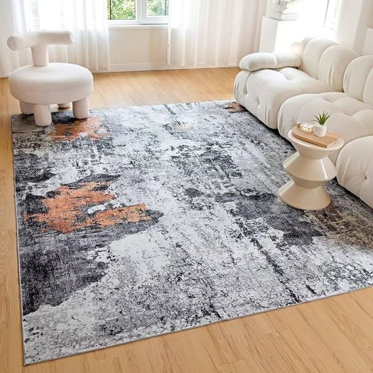 Washable Rugs Living Room 80x150cm Short Pile Area Rugs Non Shedding Carpet Rug for Bedroom Modern Abstract Bedroom Rug Machine Washable Rug Faux Wool Rug Black Grey Charcoal Rug Non Slip Rug