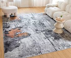 Washable Rugs Living Room 80x150cm Short Pile Area Rugs Non Shedding Carpet Rug for Bedroom Modern Abstract Bedroom Rug Machine Washable Rug Faux Wool Rug Black Grey Charcoal Rug Non Slip Rug