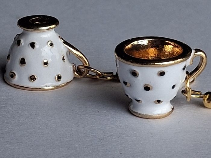 White & Gold Spotty Mini Teacup Drop Earrings