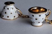 White &amp; Gold Spotty Mini Teacup Drop Earrings