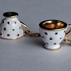 White & Gold Spotty Mini Teacup Drop Earrings