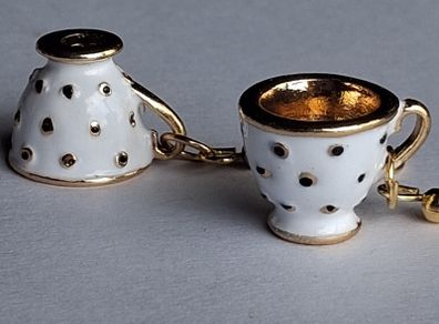 White & Gold Spotty Mini Teacup Drop Earrings