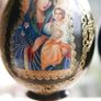 Vintage Christian Painted Wooden Brown Egg with Icon of the Mother of God H-7" Image 3