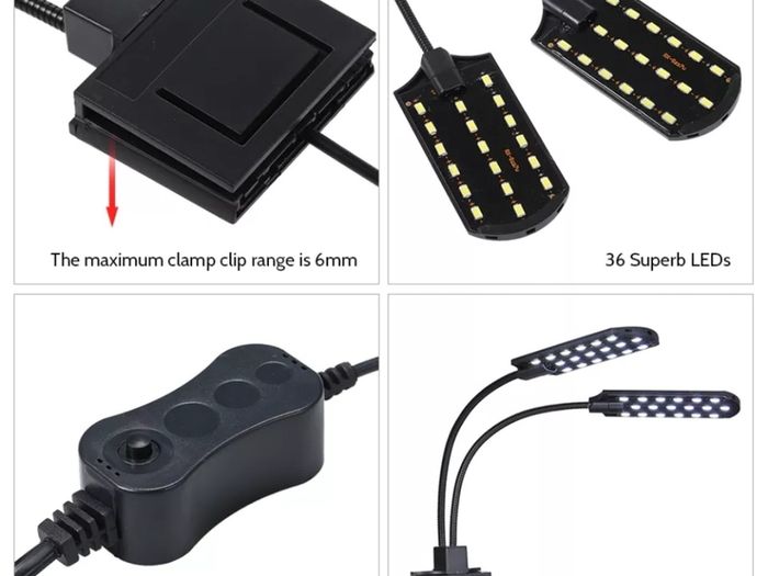 Fish tank clip on light Double heads Aquarium light