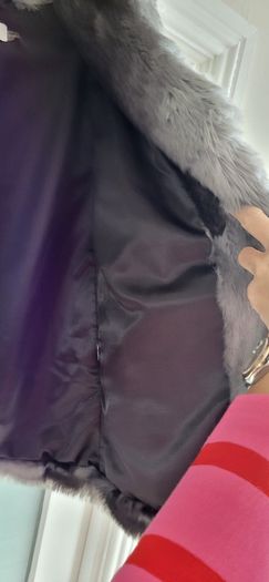 CALVIN KLEIN grey and black faux fur jacket - Sz M (Fit 10-14UK) - Bnwt Rrp 295 USD