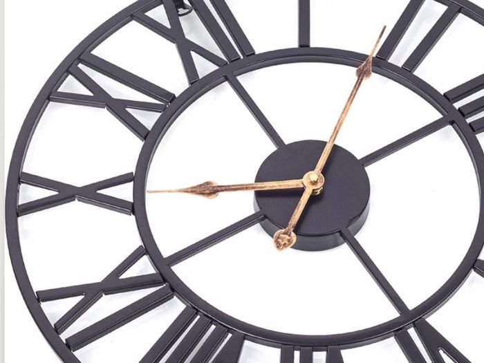European Farmhouse Vintage Clock with Roman Numerals, 40cm Non-Ticking Battery Operated Metal Skeleton Decorative Clock for Home Kitchen Cafe Hotel Office Decor(Black)
