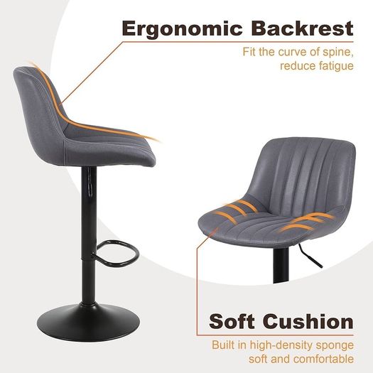 NEW SALE | Bar Stools Set of 2, Swivel Counter Height Barstools with Back, Adjustable PU Leather Bar Stool, Modern Kitchen Breakfast Bar Stools, Dark Grey