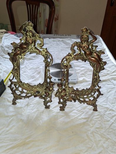 Beautiful Pair of Antique Art Nouveau Beatrice Bronzed Photo Frames Cherub Postage Available or Collection