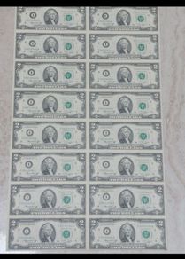 uncut 2 dollar bill sheet