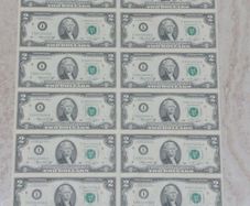uncut 2 dollar bill sheet