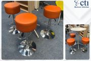 3 x Orange Leather Canteen Stools - Grade A