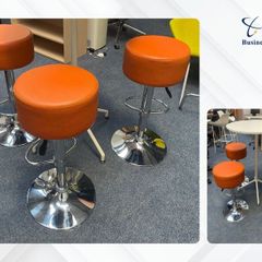 3 x Orange Leather Canteen Stools - Grade A