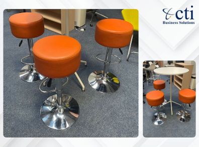 3 x Orange Leather Canteen Stools - Grade A