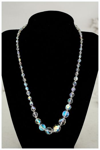Vintage Aurora Borealis Crystal Bead Necklace Art Deco Bridal Jewellery