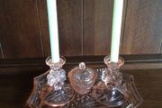 Stunning Vintage 1950s Pink Peach Depression Glass Dressing Table Set