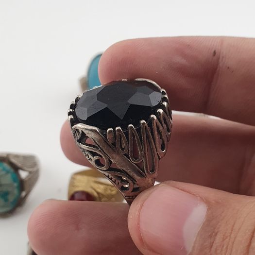 15 Rustic Brass Rings Mixed Traditional Glass & Stone Ring Collection