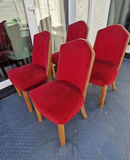 1930s set of Original red velvet walnut Art Deco chairs