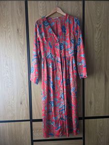 Red/ blue floral midi dress