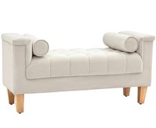 Upholstered bench, vintage design, 2 cushions, chenille cover, 115 x 44 x 58 cm, Beige