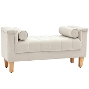 Upholstered bench, vintage design, 2 cushions, chenille cover, 115 x 44 x 58 cm, Beige