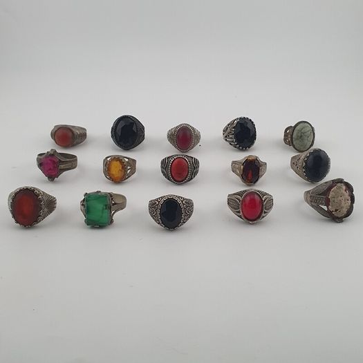 15 Boho Antique Rings Mixed Brass, Glass & Stone Designs