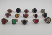 15 Boho Antique Rings Mixed Brass, Glass &amp; Stone Designs